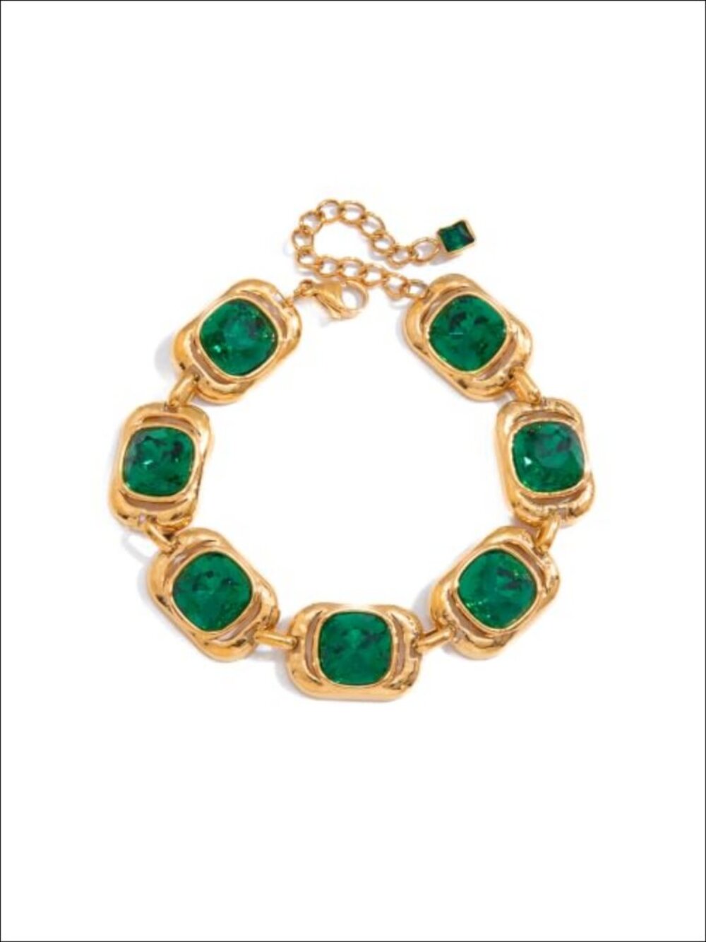 18K Gold Plated Paperclip Chain Bracelet with Green Glass Pendant